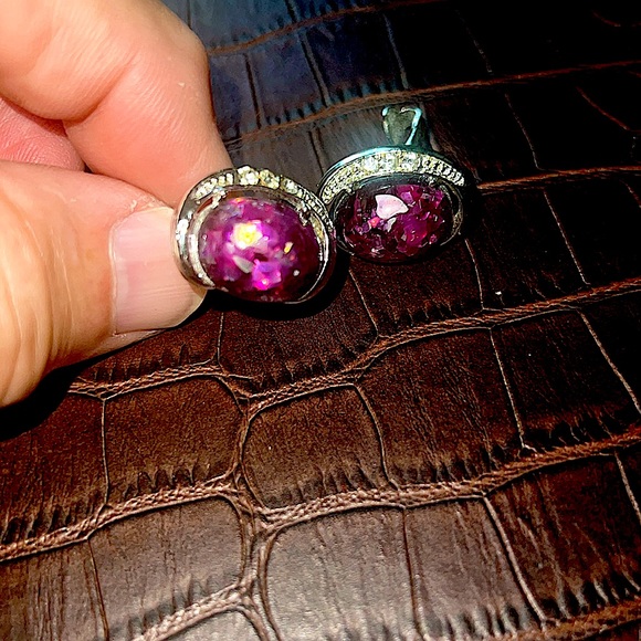 Beautiful Coro Purple Confetti link necklace with matching ear clips. Parure set - Picture 3 of 10